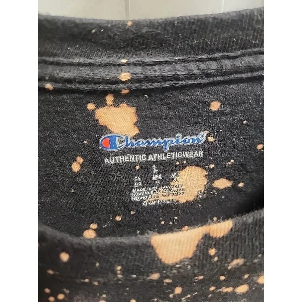 Champion Men's Melting Script Graphic Logo Tee Shirt Custom Bleach Dye Sz L - Picture 2 of 7